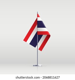 Thailand flag state symbol isolated on background national banner. Greeting card National Independence Day of the Kingdom of Thailand. Illustration banner with realistic state flag.