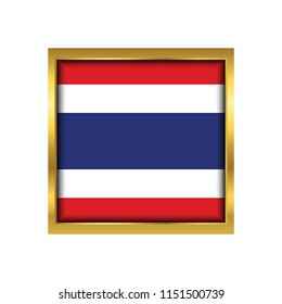 Thailand Flag Vector Square Icon - Illustration, Flag of Thailand. Abstract concept, icon,golden square, button. Raster illustration on white background.