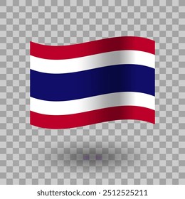 Vetor da bandeira da Tailândia. Fundo transparente isolado da bandeira ondulada da Tailândia. Ícone de símbolo da Bandeira da Tailândia. EPS 10