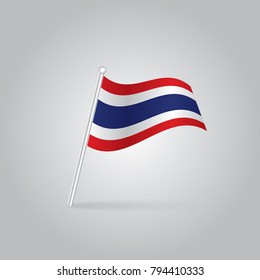  Thailand flag waving isolated vector illustration,vector waving simple triangle Thai flag on pole - national symbol of Thailand with inclined metal stick.