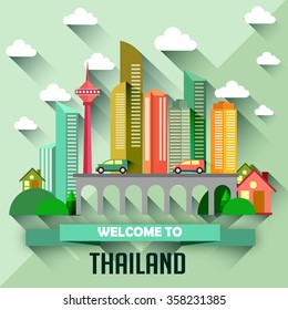 Thailand - Flat design city vector illustration