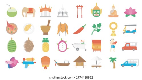 Thailand Flat Fill Icon Set