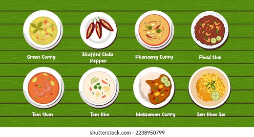 thailand food flat style package set vector
