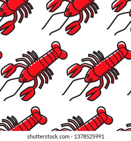 Thailand food lobster or crayfish seafood seamless pattern vector underwater creature in shell with claws boiled meal or dish endless texture Thai cuisine traveling and tourism wallpaper print