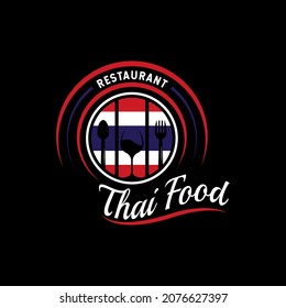 Thailand Food Restaurant Logo. Thailand flag symbol with Spoon, fork, and glass icons. Premium and Luxury Logo