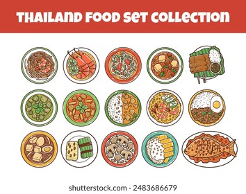 Thailand food set outline vector illustration