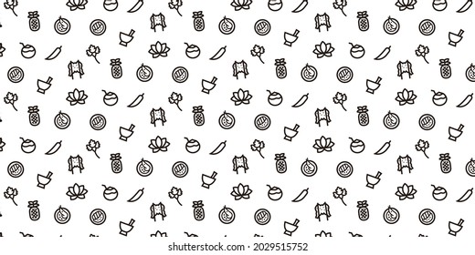 Fondo del patrón de ícono simple de comida en Tailandia para sitio web o papel de envoltura (Versión monotónica)
