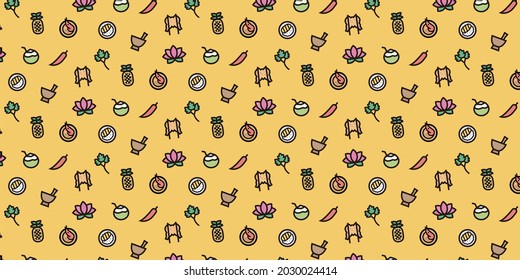 Thailand food simple icon pattern background for website or wrapping paper(Yellow Background Version)
