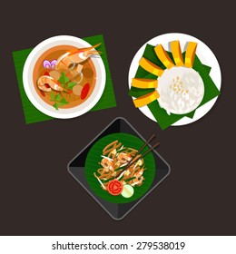 thailand food tom yum soup sticky rice mango and pad thai