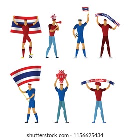 Thailand football fans. Cheerful soccer supporters crowd. vector illustration.