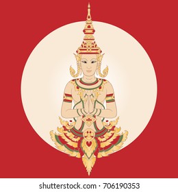 Thailand Greeting Card. Traditional Thai Ornament with golden red elements. Yellow gradient background.