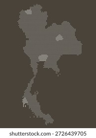 Mapa de puntos grises y blancos de Tailandia en marrón para agrotecnología y agricultura inteligente. Mapa de Tailandia estilo punteado.