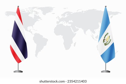 Thailand and Guatemala flags for official meeting against background of world map.