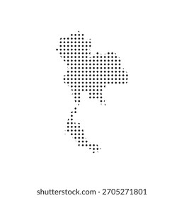 Thailand halftone map vector with dotted Southeast Asia silhouette, black dot pattern outline, modern abstract geographic design for posters, prints, education, and infographics