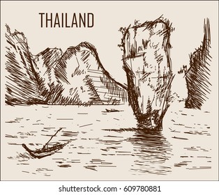 Thailand  hand draw. Thailand sketch phuket island. Vector illustration