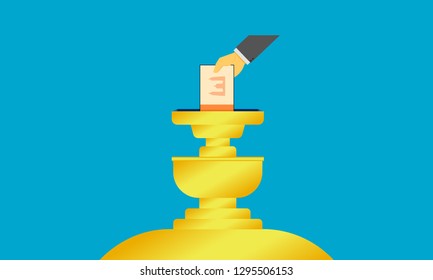 thailand hand voting put a paper choice on top of  democracy monument vector illustration eps10