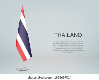 Tailandia colgando la bandera en el estrado. Plantilla para banner de conferencia política