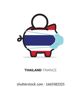 Thailand healthcare cost. Piggy bank wearing a protective face mask