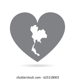 Thailand heart. Heart shape icon with white map