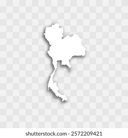 Thailand high detailed vector representation of country silhouette. White color on transparent background with dropped shadow. For educational, decorative, or informational use.