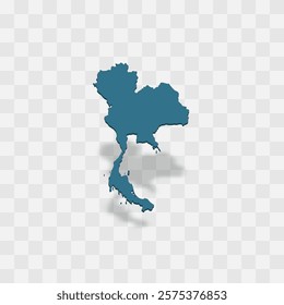 Thailand high detailed vector representation of country silhouette. 3D map on transparent background with dropped shadow. For educational, decorative, or informational use.