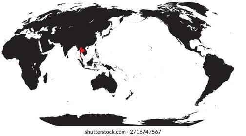 Tailandia destacada en un mapa del mundo centrado en el Pacífico con Vector sólido editable
