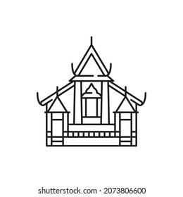 thailändisches Haus einzeln auf einer dünnen Linie Symbol. Vektorgrafik Wahrzeichen, Palastbau, thailändische Kulturarchitektur. pagoda buddhismus religiöses Gebäude, berühmter historischer Ort der Reise, nationales Haus