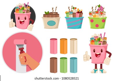 Thailand ice cream roll vector flat icon or logo, character set isolated on a white background.