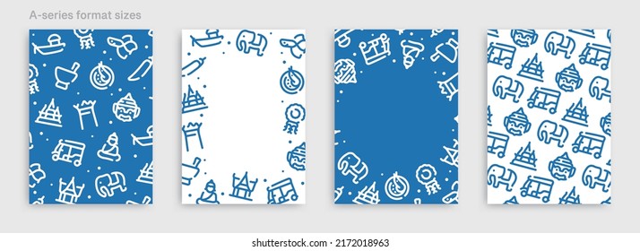 Thailand icon pattern background for graphic design.A-size vertical vector template set.