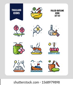 Thailand icon set 3. Include food, flower, festival, landmark and more. Filled Outline icons Design. vector