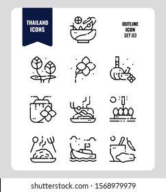 Thailand icon set 3. Include food, flower, festival, landmark and more. Outline icons Design. vector