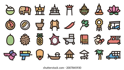 Thailand Icon Set (Bold outline Color version)