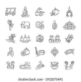 Thailand icon set - collection of vector thin line style icons, Thai national symbols