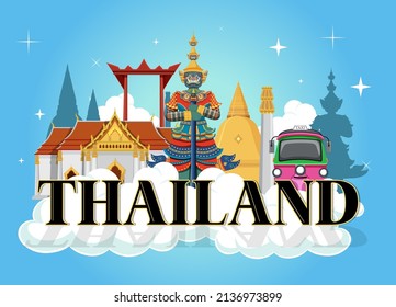 Thailand iconic tourism attraction background illustration