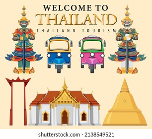Thailand iconic tourism attraction background illustration