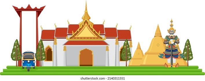 Thailand Iconic Tourism Attraction Background Illustration Stock Vector ...