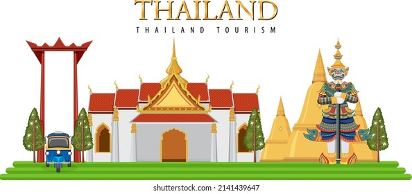 Thailand iconic tourism attraction background illustration
