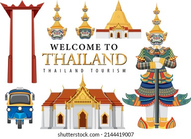 Thailand iconic tourism attraction background illustration