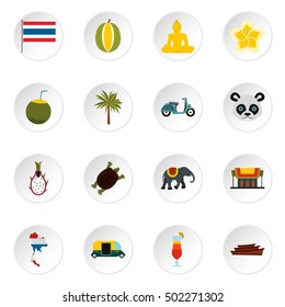 Thailand icons set. Flat illustration of 16 thailand vector icons for web