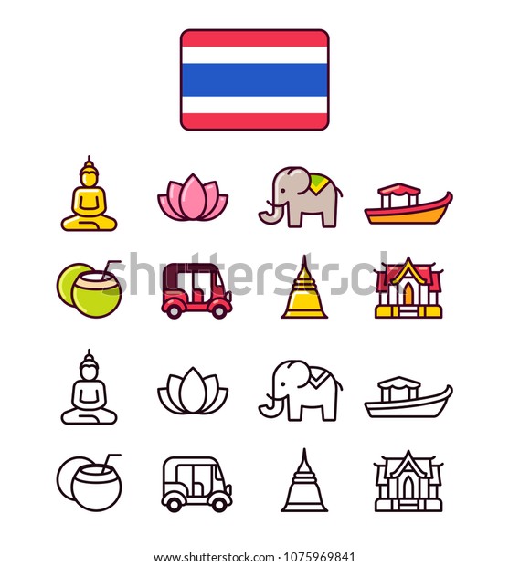 Thailand Icons Set Traditional Thai National Stock Vector (Royalty Free ...