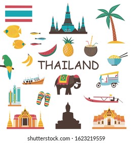 Thailand  icons and symbols set. Vector illustration