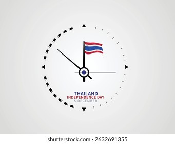 Tailândia Dia da Independência Relógio Conceito com Bandeira Nacional e Borboletas - 5 de dezembro Projeto de Celebração