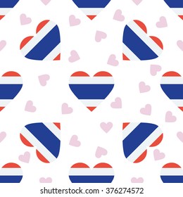 Thailand independence day seamless pattern. Patriotic country flag background. Thailand flag in the shape of heart. Vector seamless pattern.