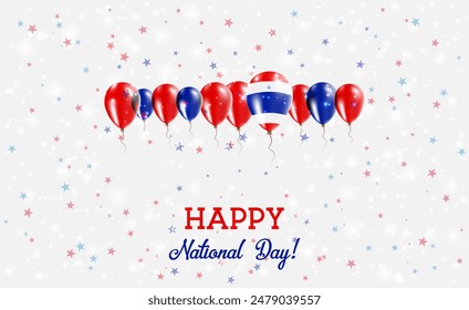 Thailand Independence Day Sparkling Patriotic Poster. Row of Balloons in Colors of the Thai Flag. Greeting Card with National Flags, Confetti and Stars.