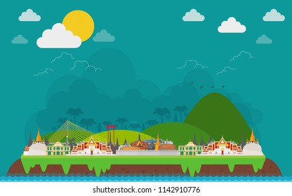 Thailand island in ocean. Landscape with ocean and mountain