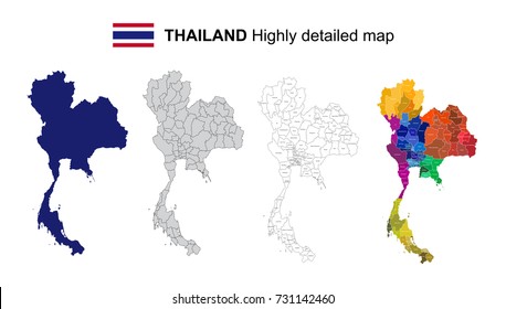 Thailand - Isolated vector highly detailed political map with regions, provinces and capital. All elements are separated in editable layers EPS 10.