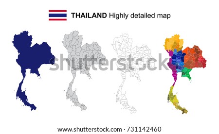 Thailand - Isolated vector highly detailed political map with regions, provinces and capital. All elements are separated in editable layers EPS 10.