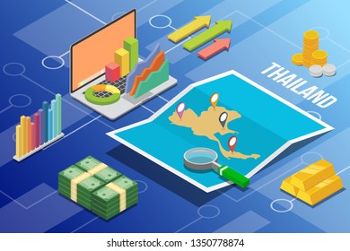 Thailand Isometric Business Economy Growth Country With Map And Finance Condition - Vector