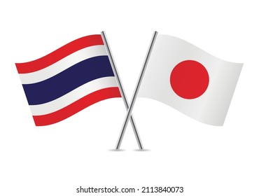 Thailand and Japan crossed flags. Thai and Japanese flags isolated on white background. Vector icon set. Vector illustration.