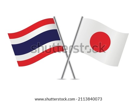 Thailand and Japan crossed flags. Thai and Japanese flags isolated on white background. Vector icon set. Vector illustration.